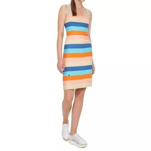 Akris Punto Wool Silk Multicolor Striped Sheath Dress Sleeveless Size 6 Lined
